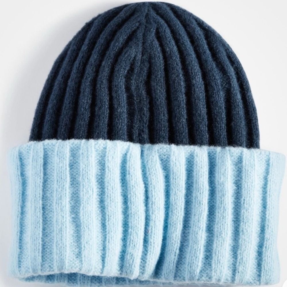 On 34th Women's Wide Ribbed Color block Beanie Navy Powder Blue One Size NWT